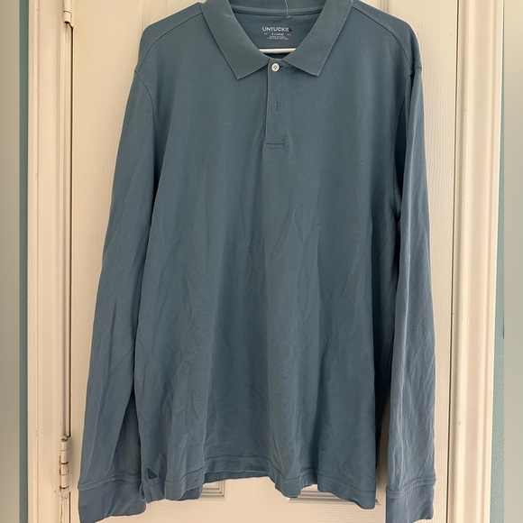 Untuckit Long Sleeve Chambray Blue Pima Cotton Polo size XL - Picture 1 of 3